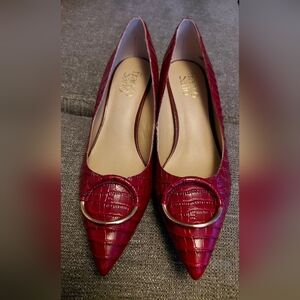 Franco Sarto Burgundy Croc-Embossed Aliso Wedge Heels